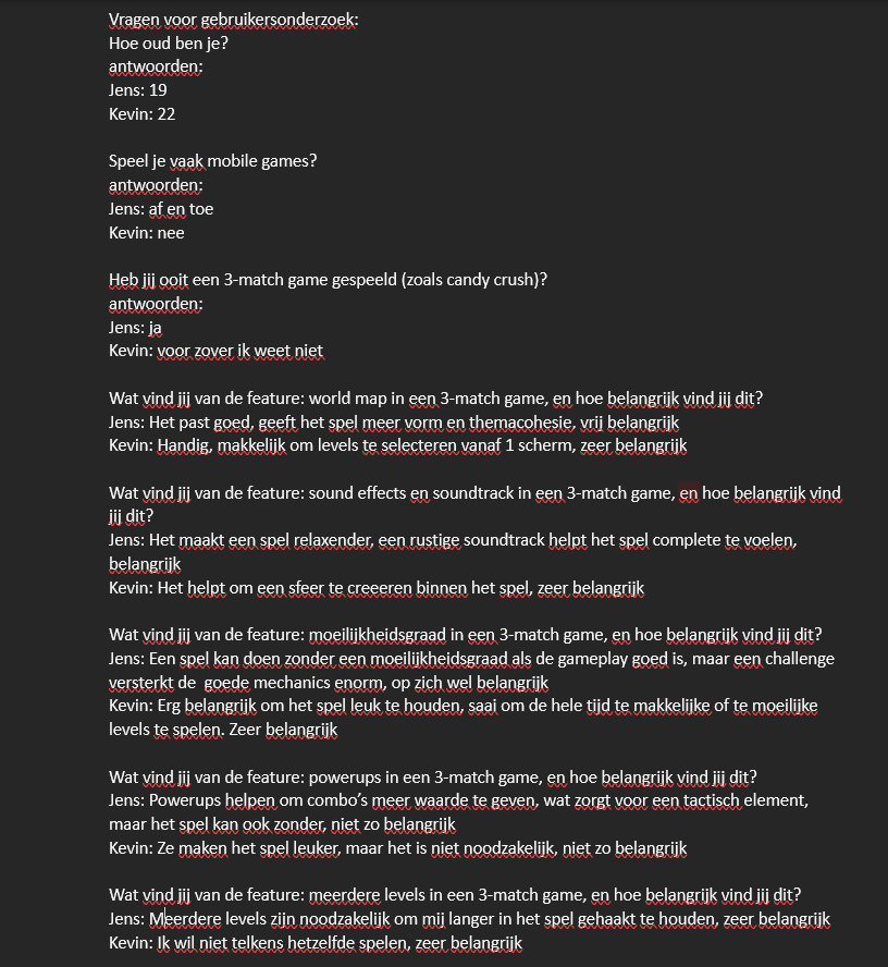 Gebruikersonderzoek 3-match game sprint 2
